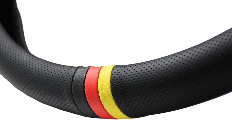 PartsTo Quick Install Sporty Perforated Nappa Leather Steering Wheel Cover with German Stripes for Porsche Mercedes Audi BMW VW Deutsch-Ness 14.5 to 15 inches SW - Image 5