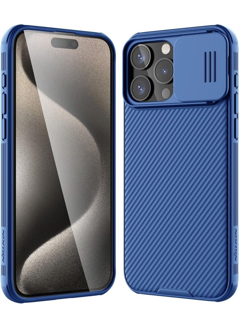 إيف حافظة iPhone 15 Pro Max مع غطاء كاميرا منزلق - حماية مطورة للعدسة، PC صلب + ممتص للصدمات من مادة TPU، حافظة هاتف واقية نحيفة مقاومة للصدمات مقاس 6.7 بوصات - أزرق - Image 1