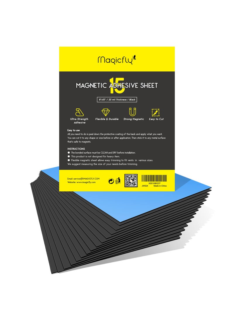 Magicfly Magicfly Adhesive Magnet Sheets 8 x 10 Inch 15 Pack Flexible Magnetic Sheets with Adhesive Backing for Photos Crafts and Die Storage Easy Peel  Stick 