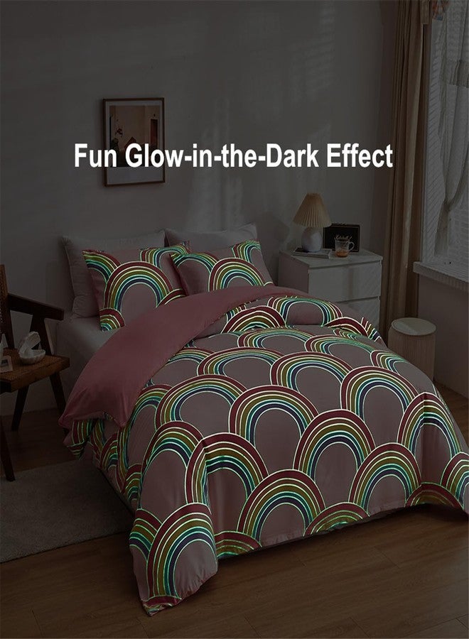 URLINENS Pink Girls Twin Comforter Set, Glow in The Dark 3 Pieces Rainbow Comforter with 2 Pillowcases, Soft Microfiber Girls Twin Bedding Set for Kids Teens Washable Lightweight All Season Use - Image 5
