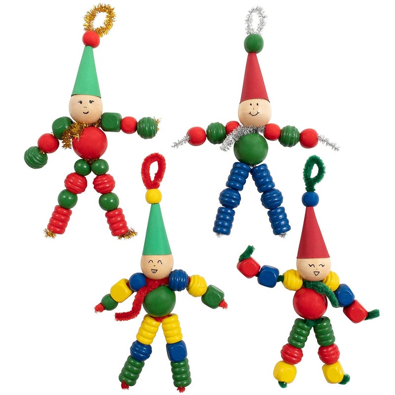 READY 2 LEARN Christmas Crafts - Create Your Own Bead Elves - Set of 4 - DIY Ornaments for Kids - Christmas Tree Decoration - All Materials Included - Image 1