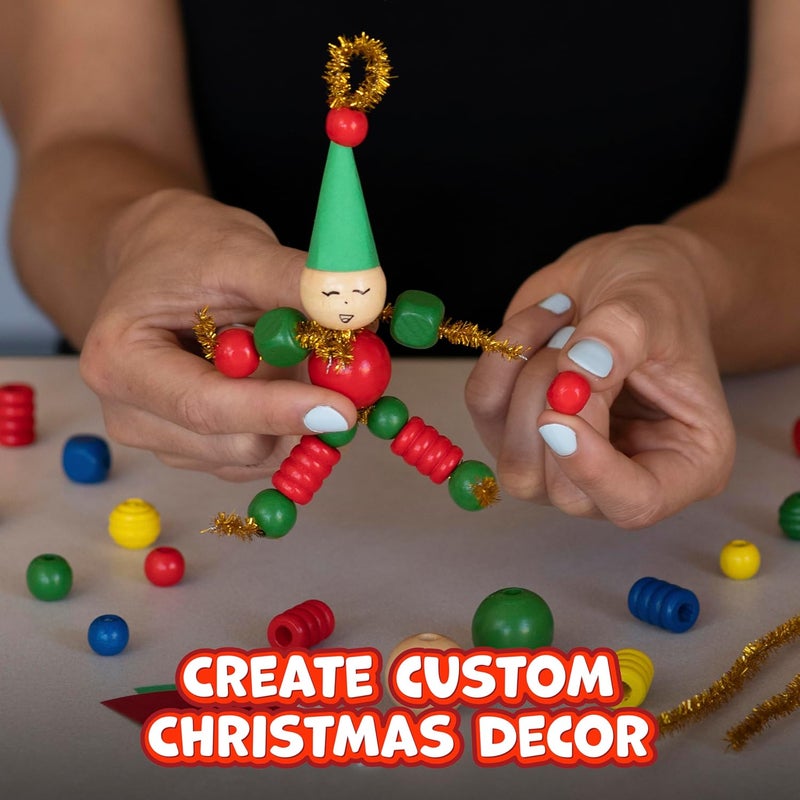 READY 2 LEARN Christmas Crafts - Create Your Own Bead Elves - Set of 4 - DIY Ornaments for Kids - Christmas Tree Decoration - All Materials Included - Image 4