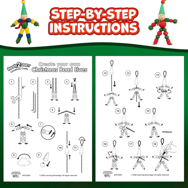 READY 2 LEARN Christmas Crafts - Create Your Own Bead Elves - Set of 4 - DIY Ornaments for Kids - Christmas Tree Decoration - All Materials Included - Image 5