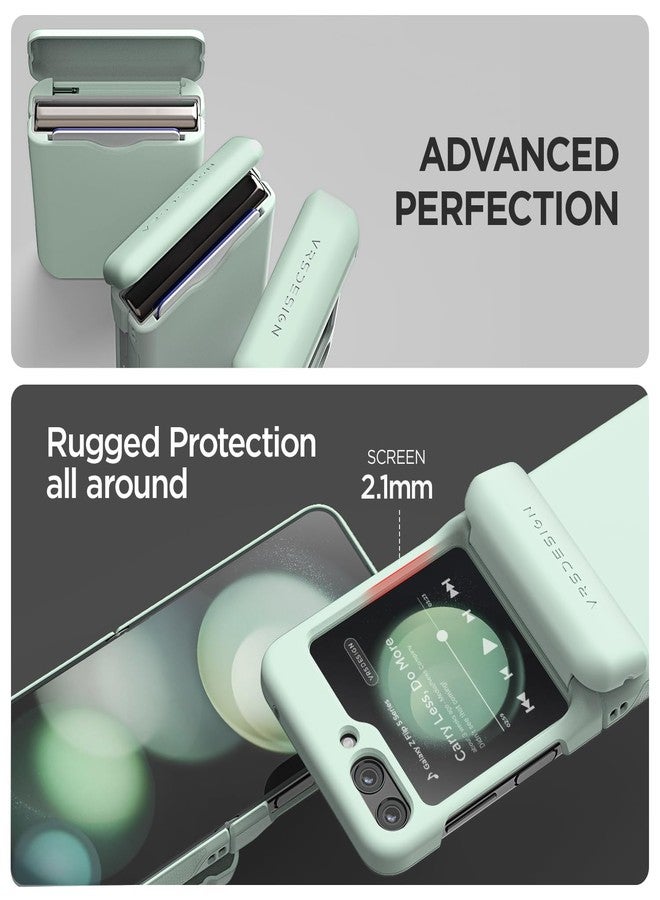 VRS DESIGN Terra Guard Modern GO for Galaxy Z Flip 5 5G Card Holder Phone Case (2023), Premium Modern Neat Style Spring-Loaded Hinge Cover Wallet Case (Marine Green) - Image 4