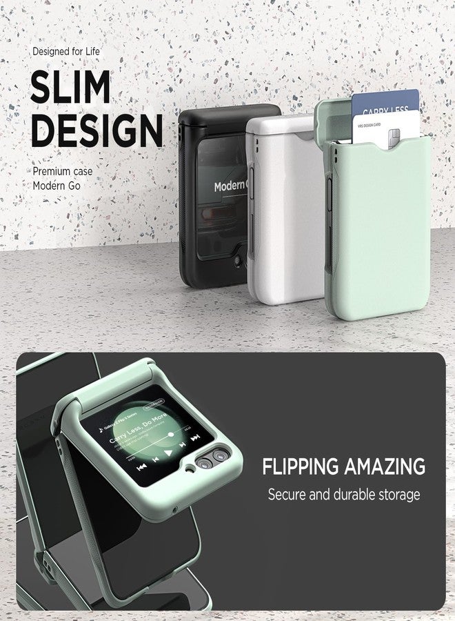 VRS DESIGN Terra Guard Modern GO for Galaxy Z Flip 5 5G Card Holder Phone Case (2023), Premium Modern Neat Style Spring-Loaded Hinge Cover Wallet Case (Marine Green) - Image 3