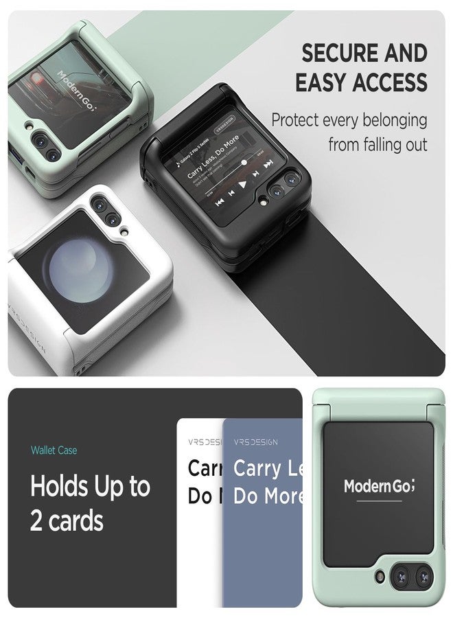 VRS DESIGN Terra Guard Modern GO for Galaxy Z Flip 5 5G Card Holder Phone Case (2023), Premium Modern Neat Style Spring-Loaded Hinge Cover Wallet Case (Marine Green) - Image 2