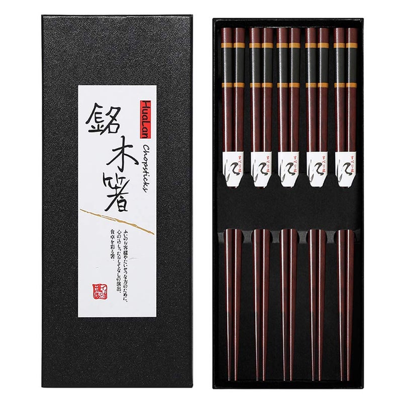 HuaLan Japanese Natural Wood Chopstick Set Reusable Classic Style Chopsticks Non-slip Design Chop Sticks 5 Pairs Gift Set - Image 1