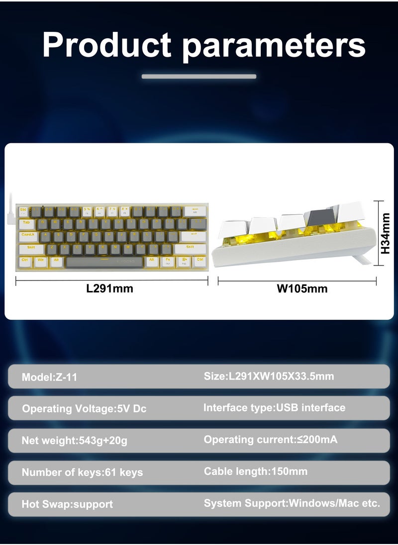 E-YOOSO - 60% Wired Mechanical Gaming Keyboard with Red Switches, LED Backlit, Ultra-Compact Computer Keyboard for PS4/5, Windows, Mac OS (Grey White) - Image 1