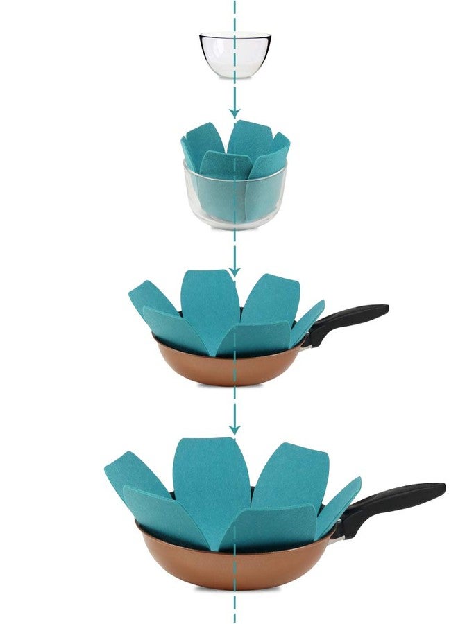 BYKITCHEN واقيات أواني الطهي من BYKITCHEN، طقم من 12 قطعة بثلاثة أحجام مختلفة، وسادات واقية من اللباد أكبر وأكثر سمكًا، فواصل أواني زرقاء سماوية لحماية أواني الطهي عند تكديسها - Image 2