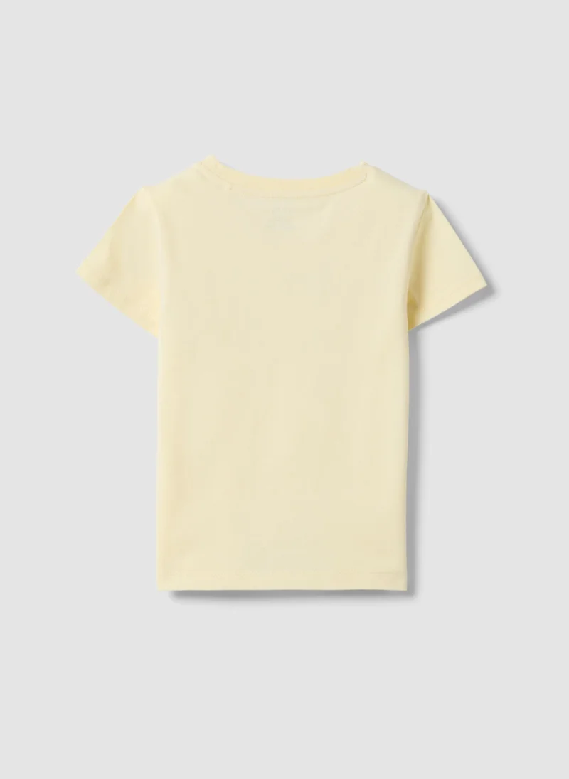 Ovs OVS Girlsâ€™ Yellow Pure Organic Cotton T-Shirt With Print And Glitter