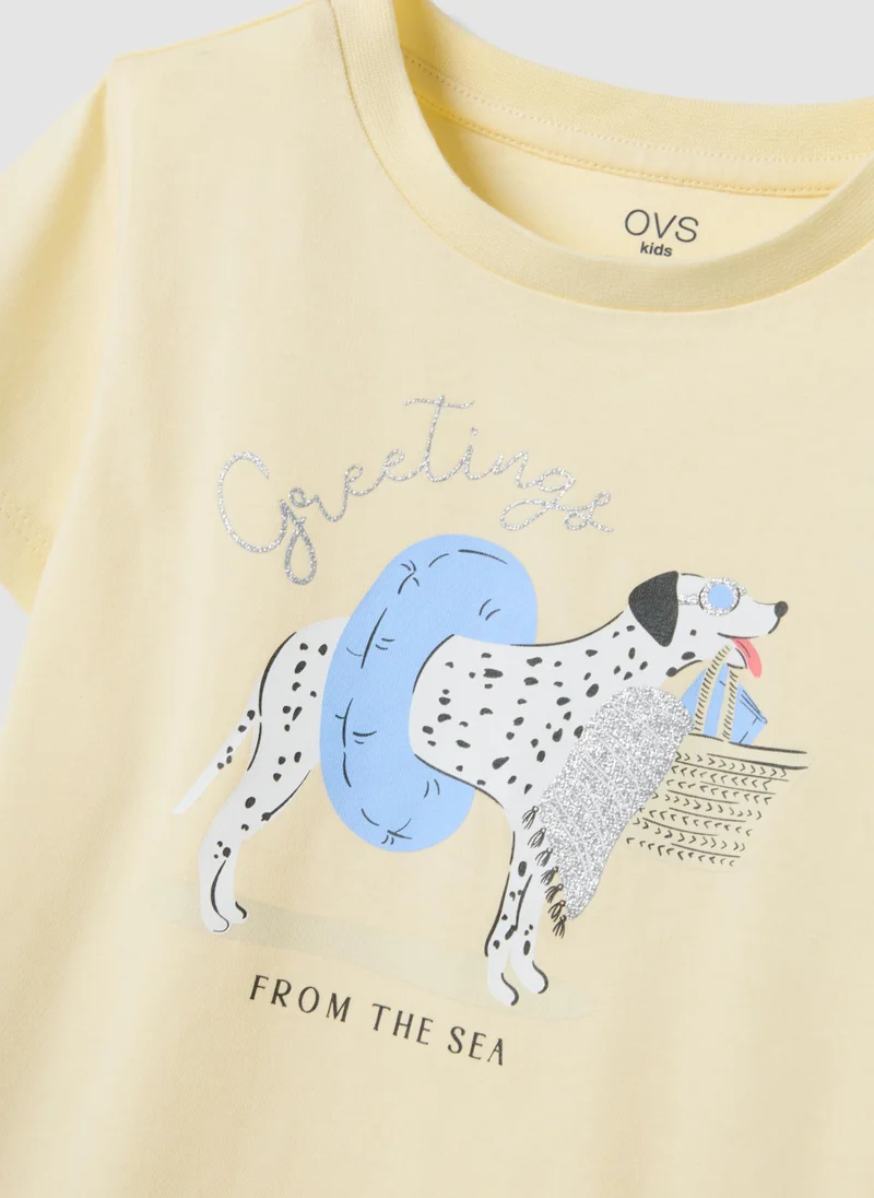 Ovs  OVS Girlsâ€™ Yellow Pure Organic Cotton T-Shirt With Print And Glitter for Women | Best Price UAE
