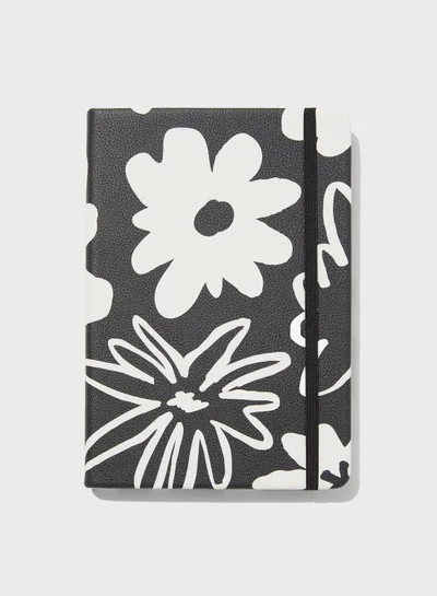 Typo Black Floral Notebook Elastic Closure