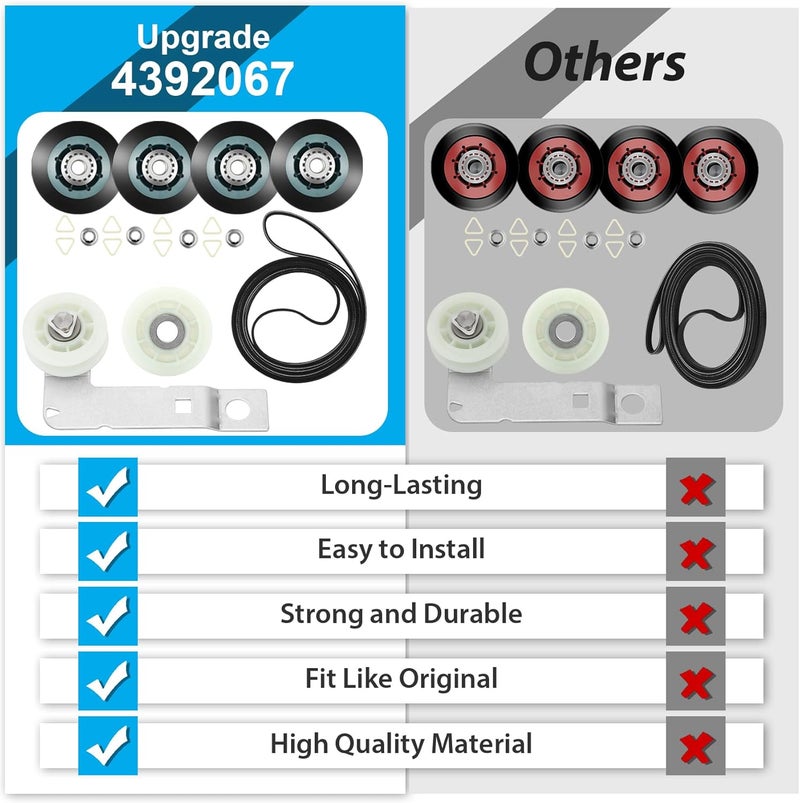 Aremae Upgraded 4392067RC Dryer Repair Kit, 4392067 Dryer Maintenance Kit with WPW10314173 Drum Roller & 661570V Belt & 279640 Idler Pulley&279640 dryer idler Suitable for maytag kenmore whirlpool Dryers - Image 4
