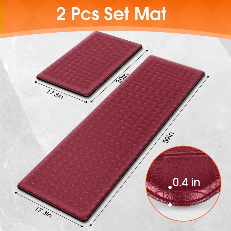 TranquilRelax Kitchen Mats, 2PCS Kitchen Rugs, Cushioned Anti Fatigue Kitchen Mats for Floor, Non-Slip Standing Desk Mat, Waterproof Kitchen Rug Set for Kitchen Floor Office,17.3"Ã—30"+17.3"Ã—59" Red - Image 3