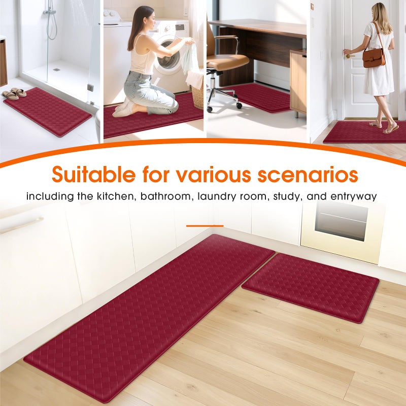 TranquilRelax Kitchen Mats, 2PCS Kitchen Rugs, Cushioned Anti Fatigue Kitchen Mats for Floor, Non-Slip Standing Desk Mat, Waterproof Kitchen Rug Set for Kitchen Floor Office,17.3"Ã—30"+17.3"Ã—59" Red - Image 4