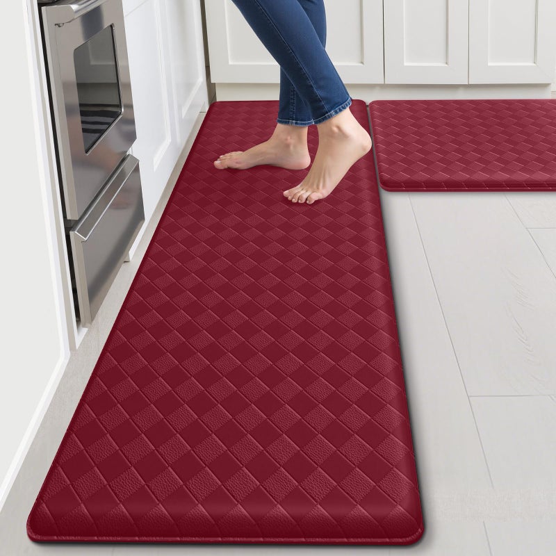 TranquilRelax Kitchen Mats, 2PCS Kitchen Rugs, Cushioned Anti Fatigue Kitchen Mats for Floor, Non-Slip Standing Desk Mat, Waterproof Kitchen Rug Set for Kitchen Floor Office,17.3"Ã—30"+17.3"Ã—59" Red - Image 1