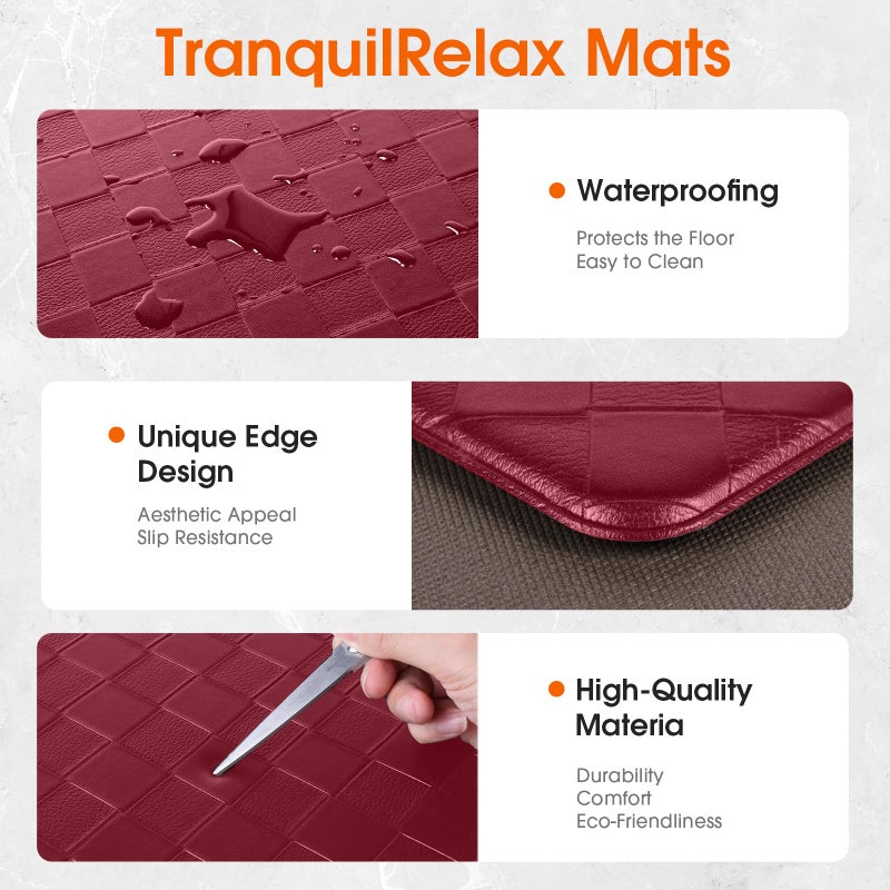 TranquilRelax Kitchen Mats, 2PCS Kitchen Rugs, Cushioned Anti Fatigue Kitchen Mats for Floor, Non-Slip Standing Desk Mat, Waterproof Kitchen Rug Set for Kitchen Floor Office,17.3"Ã—30"+17.3"Ã—59" Red - Image 5