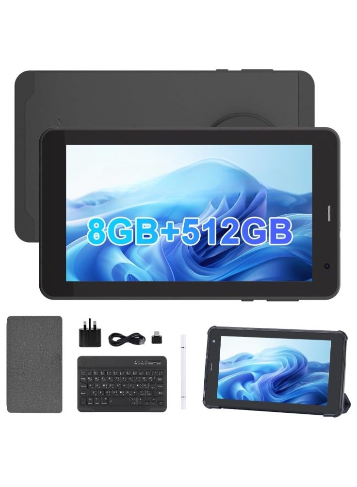 REBENUO 7 Inch Tablet,Android 13 Tablet,Quad Core Processor,8GB RAM 512GB ROM,512GB Expand,Dual Camera,Tablet with SIM, WiFi,Bluetooth,Case,StylusCM518 Pro (Black) - Image 1