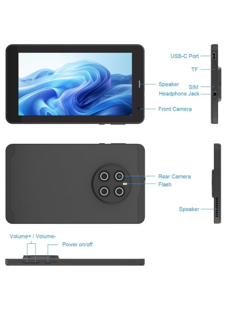 REBENUO 7 Inch Tablet,Android 13 Tablet,Quad Core Processor,8GB RAM 512GB ROM,512GB Expand,Dual Camera,Tablet with SIM, WiFi,Bluetooth,Case,StylusCM518 Pro (Black) - Image 2
