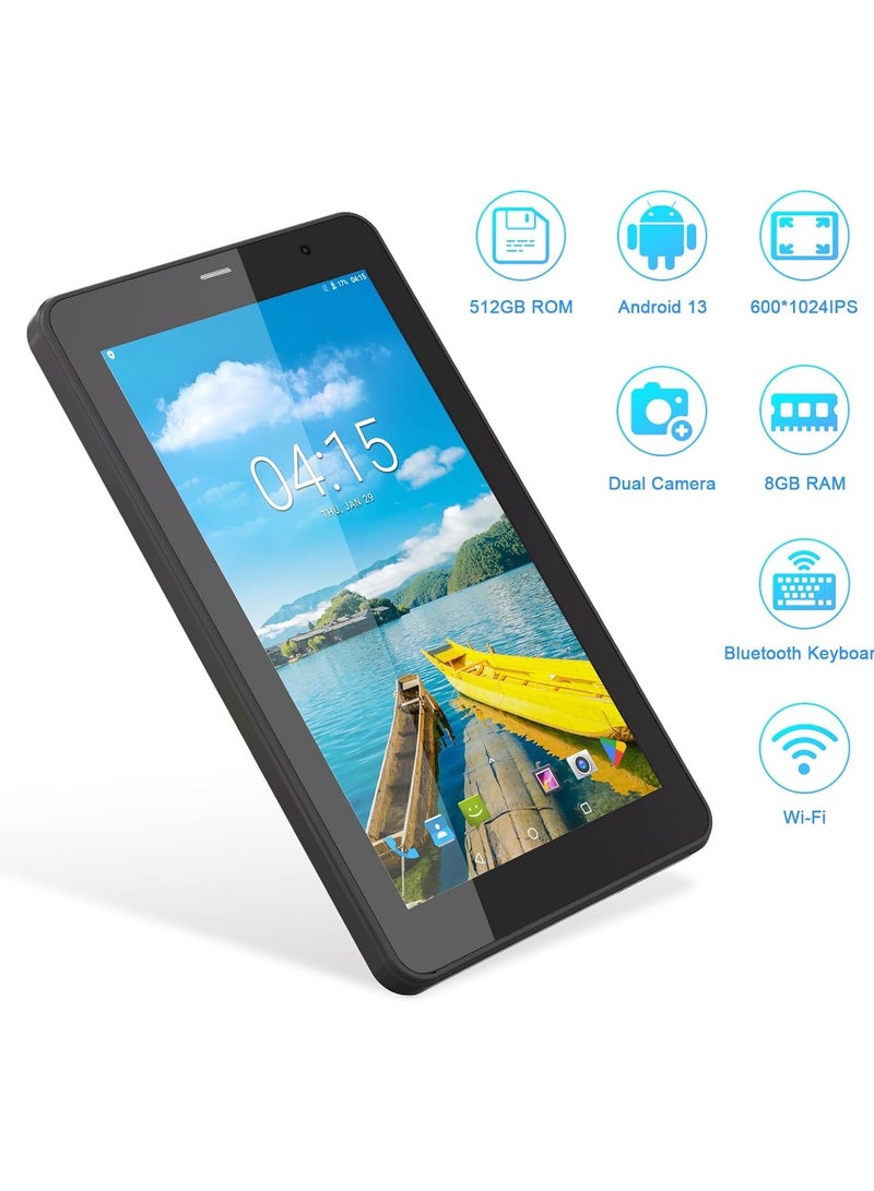 REBENUO 7 Inch Tablet,Android 13 Tablet,Quad Core Processor,8GB RAM 512GB ROM,512GB Expand,Dual Camera,Tablet with SIM, WiFi,Bluetooth,Case,StylusCM518 Pro (Black) - Image 4