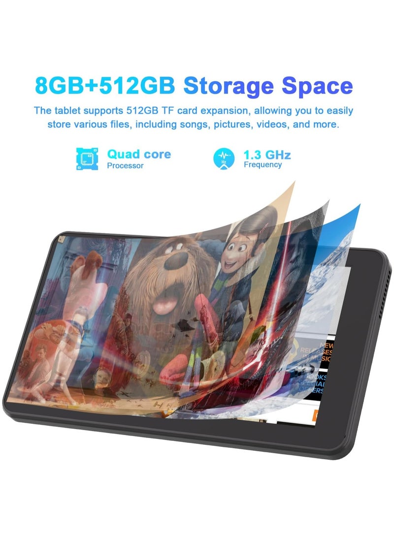 REBENUO 7 Inch Tablet,Android 13 Tablet,Quad Core Processor,8GB RAM 512GB ROM,512GB Expand,Dual Camera,Tablet with SIM, WiFi,Bluetooth,Case,StylusCM518 Pro (Black) - Image 5