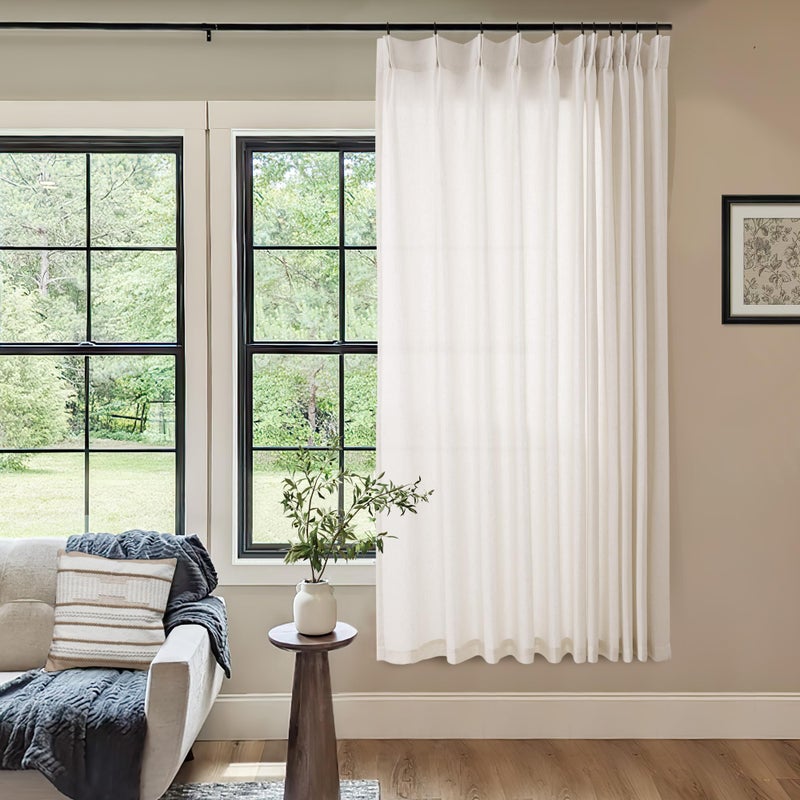 DUKIYO Natural Pinch Pleated Linen Curtains 72 Inches Long 72 Inch Wide for Living Room Bathroom Light Filtering Semi Sheer Shower Bath Curtain 72x72 Boho Neutral Pinch Pleated Drape Hooks Rings 1 Panel - Image 2
