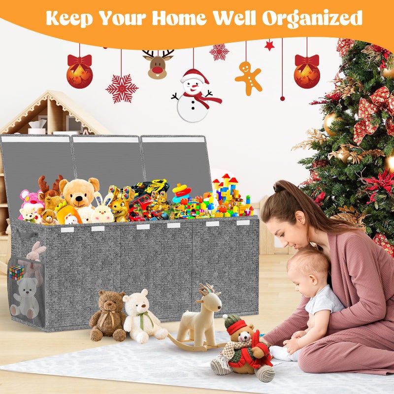 Beadsky Extra Large Toy Box, Toys Chest for Toddlers with Lids, Collapsible Toy Storage Organizer, Kids Bin Boxes Storage Basket for Boys, Girls, Nursery, Living Room, Playroom, 40"x14"x16", Gray - Image 3