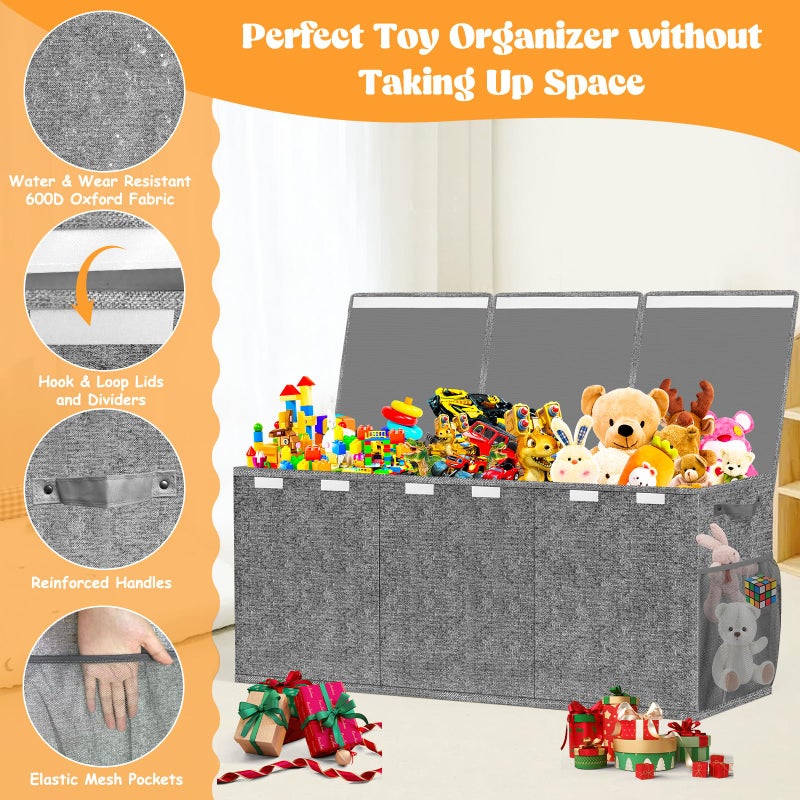 Beadsky Extra Large Toy Box, Toys Chest for Toddlers with Lids, Collapsible Toy Storage Organizer, Kids Bin Boxes Storage Basket for Boys, Girls, Nursery, Living Room, Playroom, 40"x14"x16", Gray - Image 2