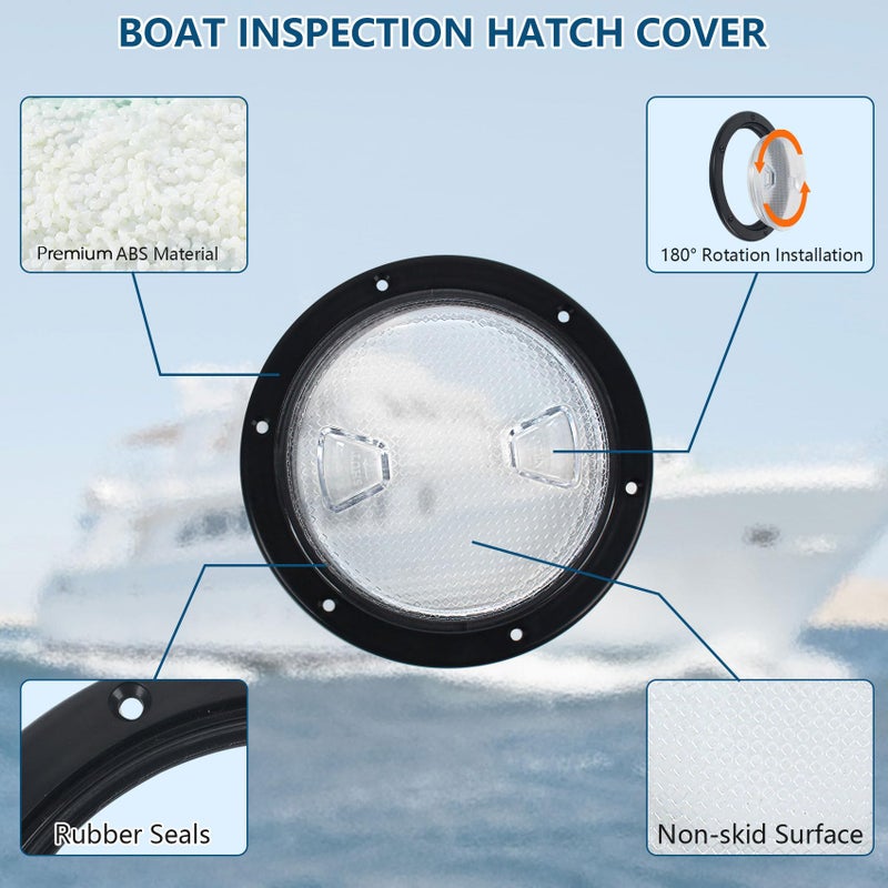 BALAVA 6 Inch Boat Hatch,Boat Deck Plates Round Non-Slip Inspection Hatch with Clear Detachable Cover,Marine Access Hatch Deck Hatches for RV Boat Yacht Kayak Outdoor Mount-Screws Included - Black - Image 3