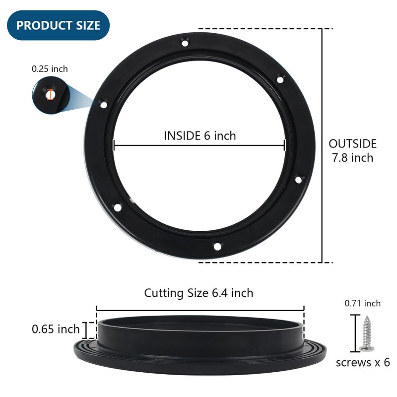 BALAVA 6 Inch Boat Hatch,Boat Deck Plates Round Non-Slip Inspection Hatch with Clear Detachable Cover,Marine Access Hatch Deck Hatches for RV Boat Yacht Kayak Outdoor Mount-Screws Included - Black - Image 2