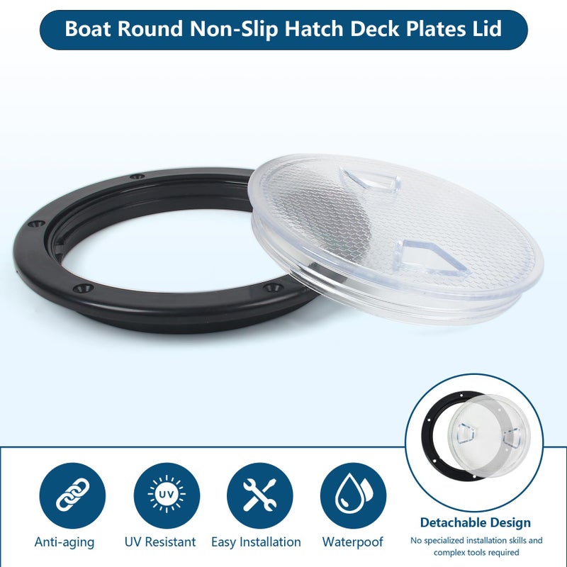BALAVA 6 Inch Boat Hatch,Boat Deck Plates Round Non-Slip Inspection Hatch with Clear Detachable Cover,Marine Access Hatch Deck Hatches for RV Boat Yacht Kayak Outdoor Mount-Screws Included - Black - Image 4