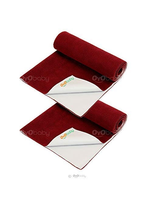 OYO BABY OYO BABY - Waterproof Mattress Protector Sheet | Dry Sheet for Kids and Adults - Kids Waterproof Dry Sheet Cotton Bed Protector (Baby Bed Protector Medium Size - 100cm x 70cm - (Pack of 2), Maroon)  - Image 2