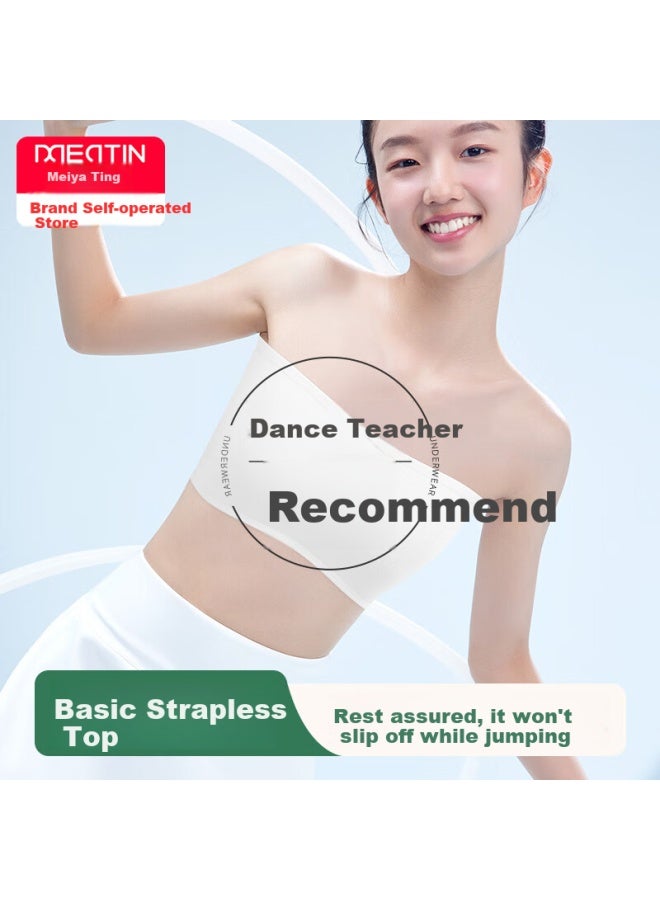 Mei Ya Ting Girls' Strapless Anti-slip Invisible Sports Bra For Children Dancing Backless Bra With No Shoulder Straps Anti-light Running Light-gathering Seamless Bra - Image 1