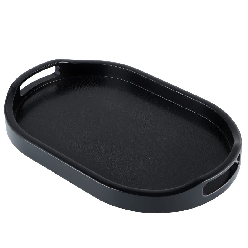 MDLUU Plastic Serving Tray 148Inch Long Ottoman Tray with Cutout Handles Oval Butler Tray for Breakfast in Bed Coffee Table Decor Party Small