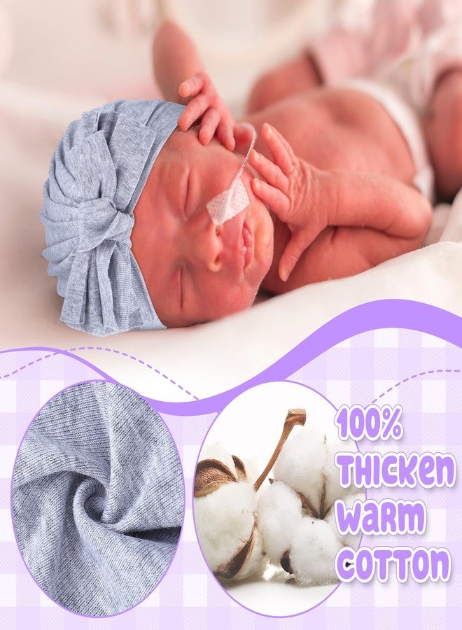 Velmitten 10 Pcs Preemie Hats Warm Preemie Beanie Preemie Cotton Caps Preemie Baby Hospital Hat NICU for Preemie Boys Girls (Bow Style) - Image 5