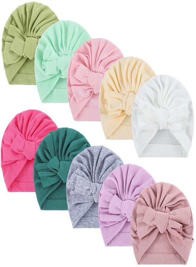 Velmitten 10 Pcs Preemie Hats Warm Preemie Beanie Preemie Cotton Caps Preemie Baby Hospital Hat NICU for Preemie Boys Girls (Bow Style) - Image 1