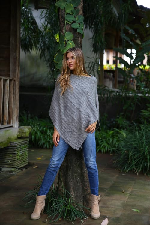 Back From Bali Knit Cable Poncho Black Womens Sweater Cape Boho Soft Casual - Image 5