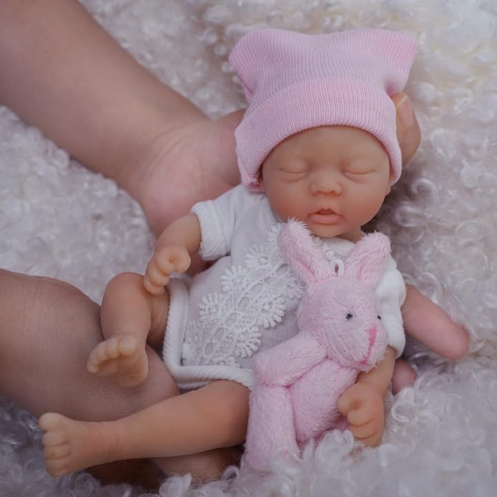 Mire & Mire Reborn Baby Dolls 7 Inch Silicone Doll Mini Realistic Newborn Baby Dolls Silicone Full Body Stress Relief Hand Made-Girl - Image 4