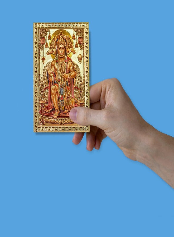 Hawai Small Pocket Size Self Adhesive Gold Plated Panchmukhi Hanuman Ji Bajrang Bali Poster Sticker, Size-3.5x2.5inch | SFDI452 - Image 3