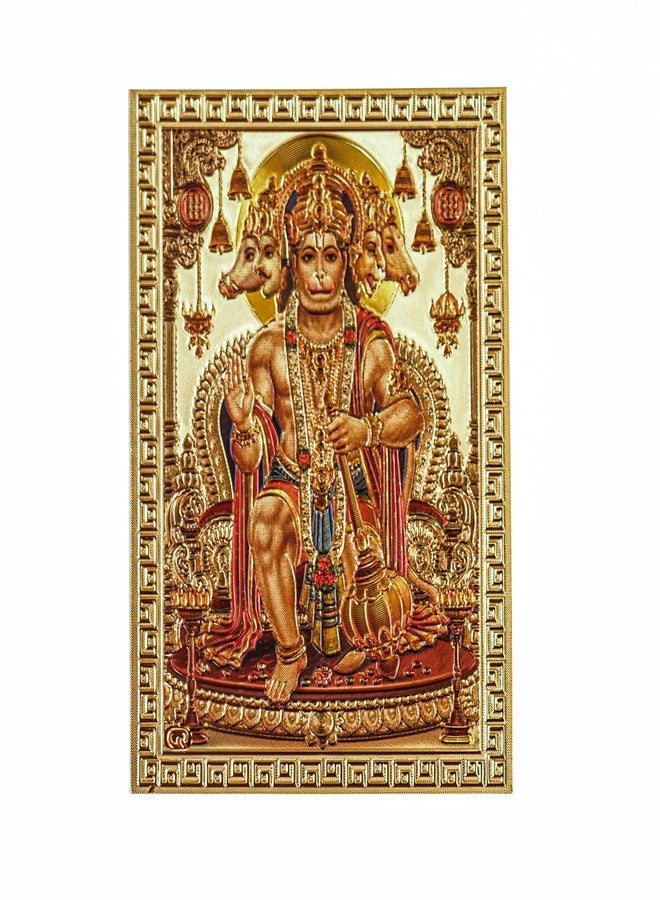 Hawai Small Pocket Size Self Adhesive Gold Plated Panchmukhi Hanuman Ji Bajrang Bali Poster Sticker, Size-3.5x2.5inch | SFDI452 - Image 1