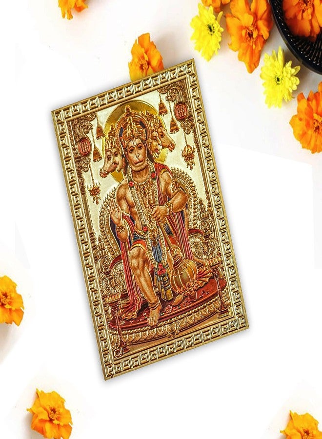 Hawai Small Pocket Size Self Adhesive Gold Plated Panchmukhi Hanuman Ji Bajrang Bali Poster Sticker, Size-3.5x2.5inch | SFDI452 - Image 4