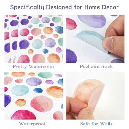 AOWDIAO 153 Pcs Watercolor Polka Dot Wall Decals Peel & Stick Vinyl Dots Stickers for Bedroom, Nursery, Playroom & Classroom Decor - Image 4