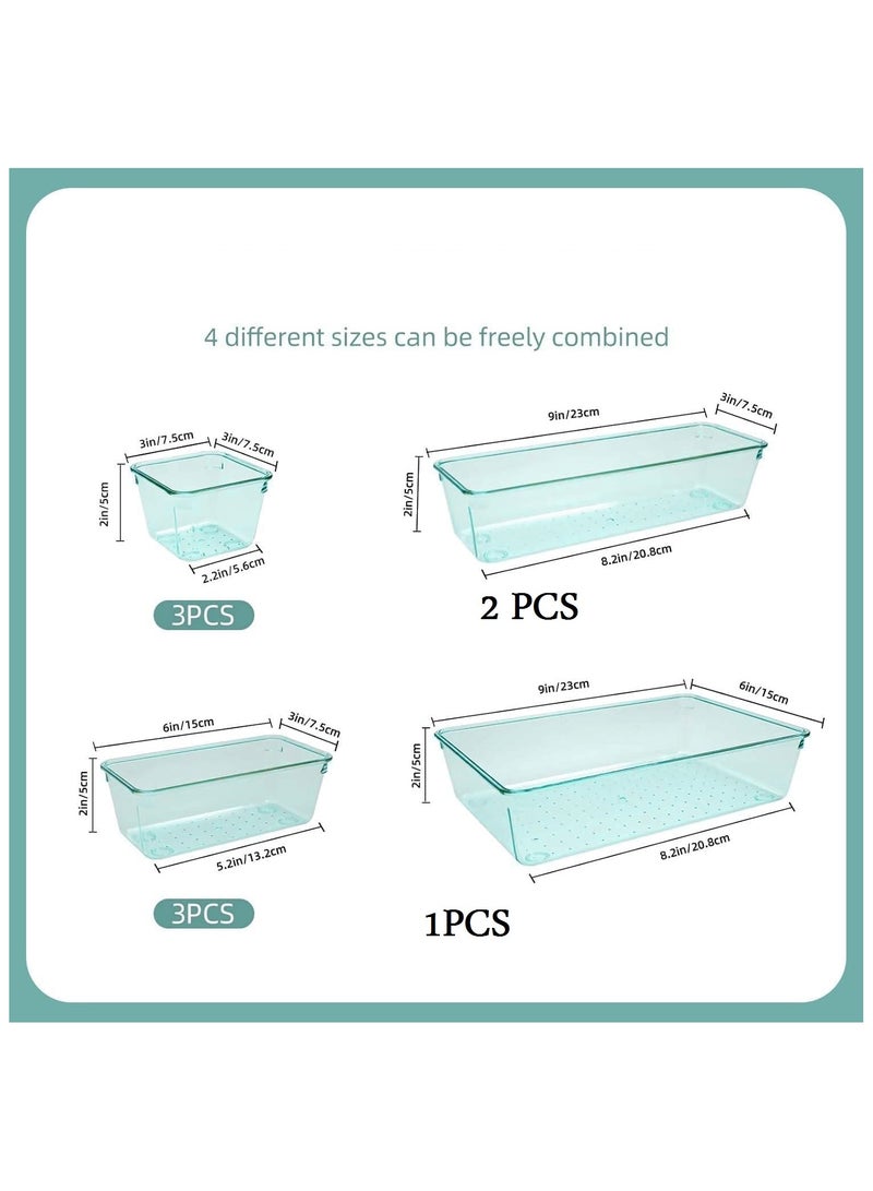 Set of 9 clear plastic drawer organizers, multi-size, organize drawers in bathroom, makeup, jewelry, kitchen and office. - Image 2