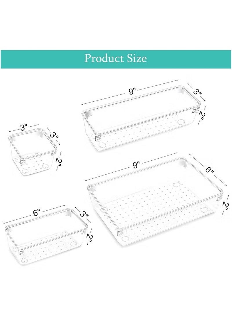 Set of 9 clear plastic drawer organizers, multi-size, organize drawers in bathroom, makeup, jewelry, kitchen and office. - Image 2