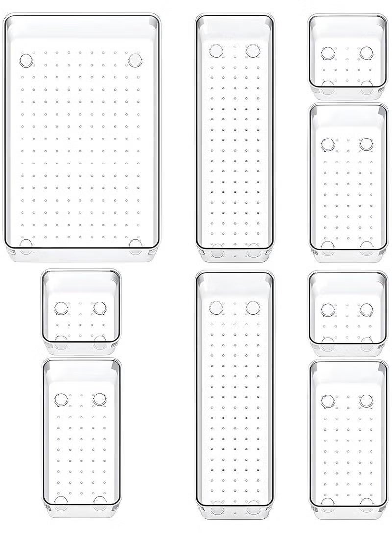 Set of 9 clear plastic drawer organizers, multi-size, organize drawers in bathroom, makeup, jewelry, kitchen and office. - Image 1