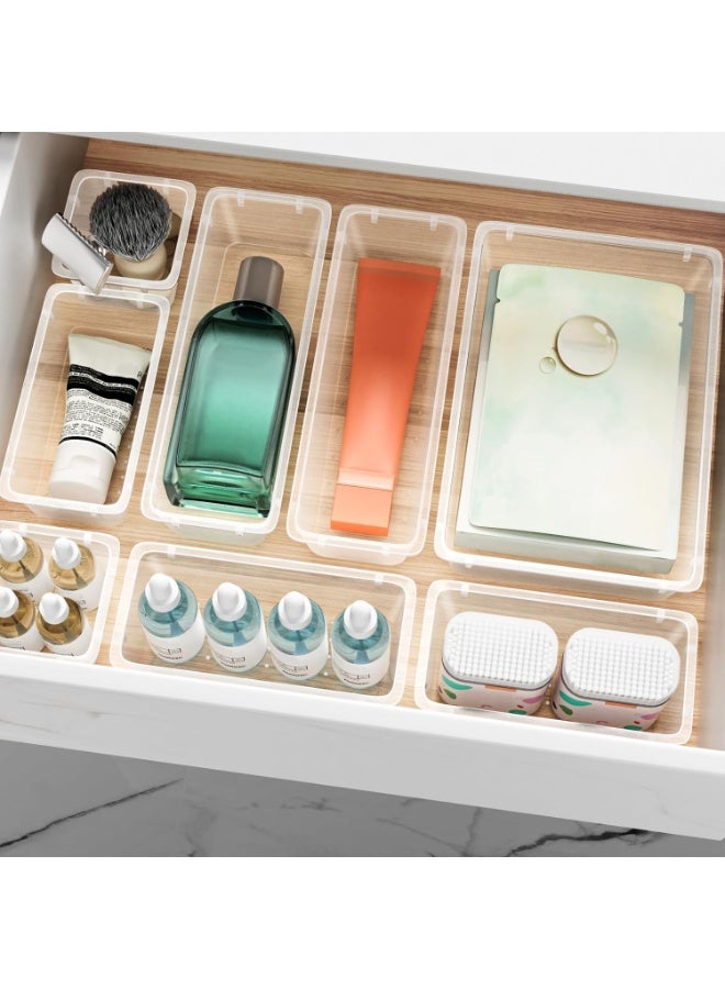 Set of 9 clear plastic drawer organizers, multi-size, organize drawers in bathroom, makeup, jewelry, kitchen and office. - Image 4