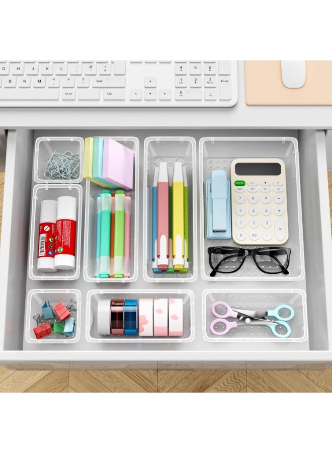 Set of 9 clear plastic drawer organizers, multi-size, organize drawers in bathroom, makeup, jewelry, kitchen and office. - Image 3