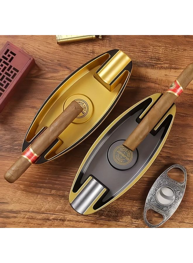 Golden Portable Cigar Ashtray Dual Slot for Indoor and Outdoor Use - Image 4