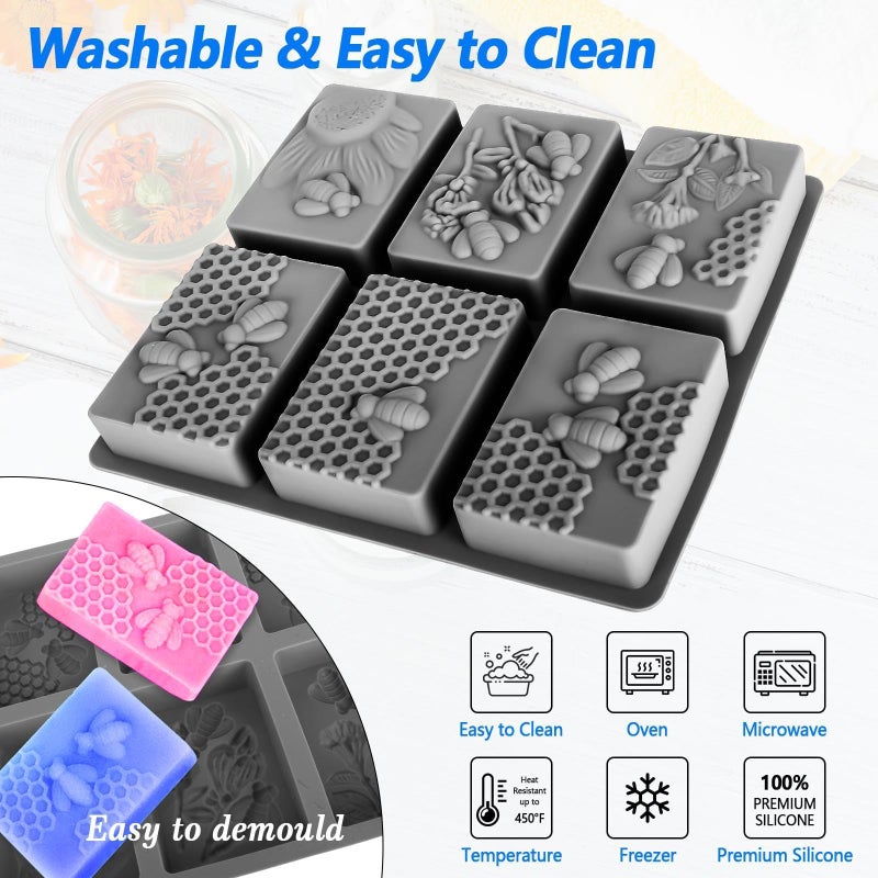 Fuehbur (More Styles Optional) Fuehbur 3 Pack Bee Soap Silicone Molds Set, Round + Rectangular + Hexagon Shape 6 Cavities Honeycomb Moulds, Wax Melts Beeswax - 3PCS - Image 5