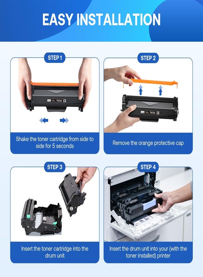 WEAREC TN760 Toner Cartridge and DR730 Drum Unit Replacement for Brother TN-760 TN730 DR730 DR 730 Work with DCP-L2550DW HL-L2350DW HL-L2390DW HL-L2395DW Printer (2 Toners, 1 Drum Unit, 3Pack) - Image 4